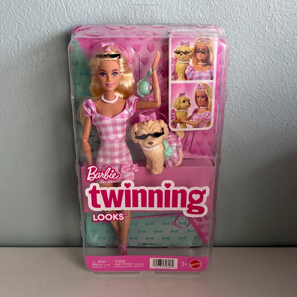 2025 Mattel Barbie Pink Gingham Twinning Looks Doll with Matching Pet JPF36-4B20